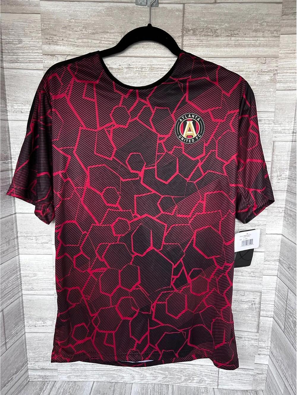 Atlanta United FC Youth XL 18/20 MLS Soccer Shirt Black Red Geometric Tee NEW